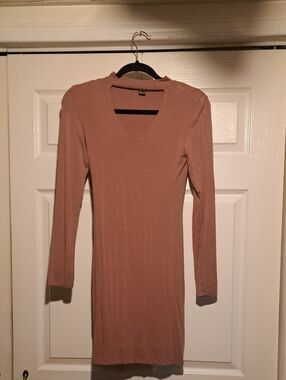 Long Sleeve V-Neck Bodycon Dress - Blush